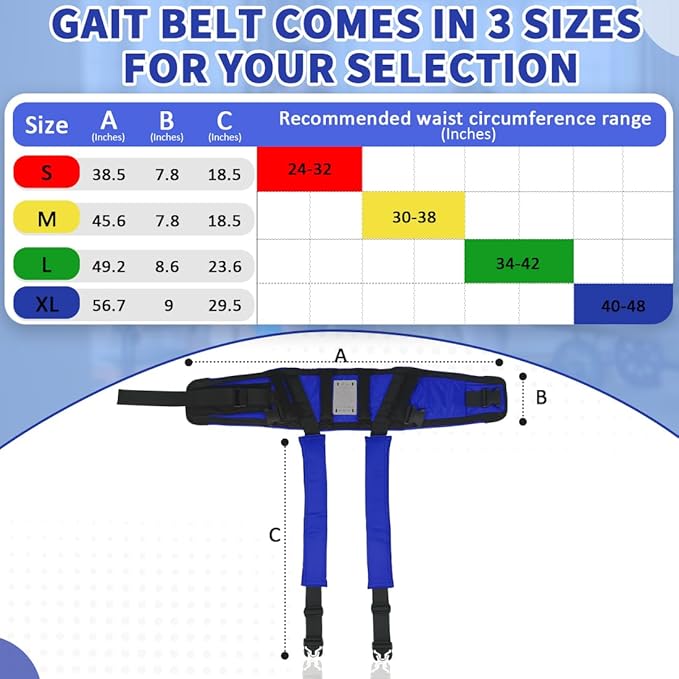 EZ Assistive Gait Belt with Padded Handles & Leg Straps for Seniors, Medical Gate Belt Transfer Belts with Buckle for Elderly Walking (Extra Large)