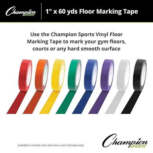 Champion Sports Vinyl Tape, 1” Wide x 60 Yards Long, Green - Durable Floor Marking Tape - Schools, Gyms, Restaurants