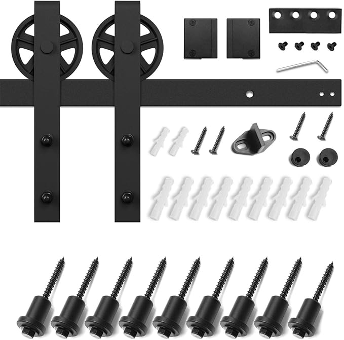 SMARTSTANDARD 12 Feet Heavy Duty Sliding Barn Hardware Kit, 4FT - 18FT, Black, Smoothly and Quietly, Simple and Easy to Install, Fit 72" Wide Door Panel (Industrial Bigwheel Hangers)