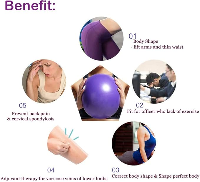 Small Exercise Ball Anti-Burst Non-Slip Stability 9 Inch with Inflatable Straw Mini Pilates Balls Ideal for Yoga Exercise Pilates Physical Therapy Stretching Core Fitness