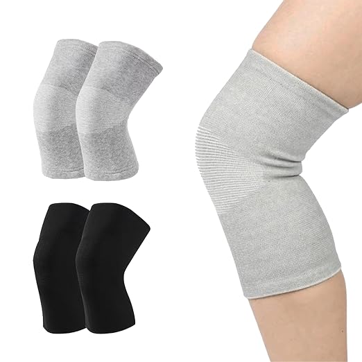 Bamboo Charcoal Compression Knee Sleeve - 2 Pairs Elastic Warm Knee Brace for Men and Women - Compression Knee Pads for Arthritis (Black+Gray, Medium)