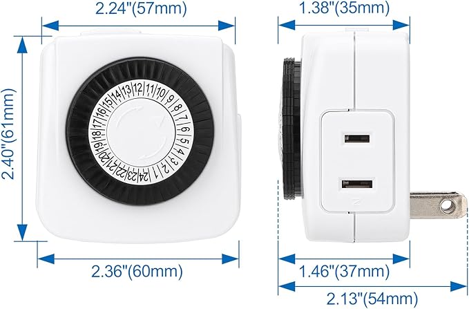 Baomain 2-Pack Indoor Timers Plug Mechanical 2 Prong 24-Hour Mini Lamp Timers, BND-60/U44 for Electrical Outlets, Fish Tank, ETL Listed