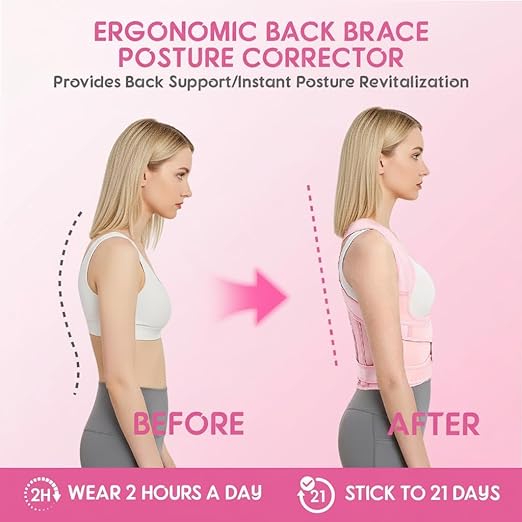 Posture Corrector for Women and Men, Full Back Brace with Breathable Mesh, Shoulder Straightener for Back & Neck Pain Relief, Spine Alignment & Hunchback Support(Pink M)