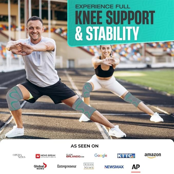 Modvel Compression Knee Brace for Women & Men - 2 Pack Knee Brace for Women Running Knee Pain, Knee Support Sleeve, Workout Sports Braces for Meniscus Tear ACL & Arthritis Pain Relief Grey/Turquoise Medium
