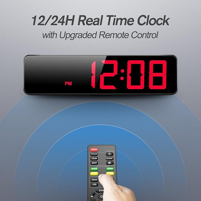 Gym Timer 15" Large LED Display Wall Clock | Gym Interval Workout | Count Down & Up | Stopwatch | Adjustable Buzzer Volume | Upgraded Remote | Digital Timer for Fitness Classroom Home Garage Outdoor