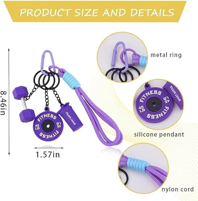 Fitness Gym Keychain Mini Dumbbell Weight Plate Sport Bottle Charm Motivational Gift for Gym Lovers Coaches Women Men