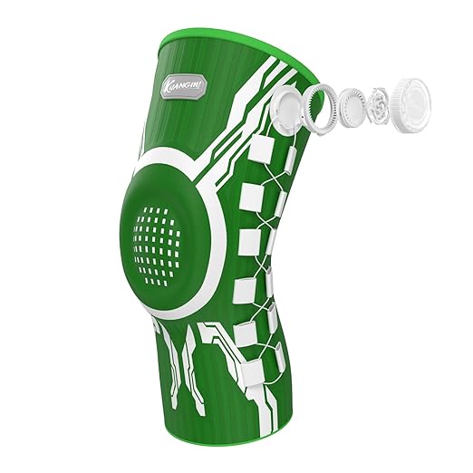 Kuangmi Knob Knee Brace for Pain Relief, Knee Support with Patella Gel Pad & Side Stabilizers, Compression Knee Sleeve for Workout, Arthritis, Joint Pain, Meniscus Tear (Green White,Left,X-Large,Single)