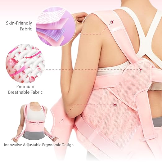 Posture Corrector for Women & Men – Adjustable Back Brace with Full Back Support, Shoulder Straightener for Spine Alignment, Scoliosis, Hunchback & Back Pain Relief (Pink,Small)