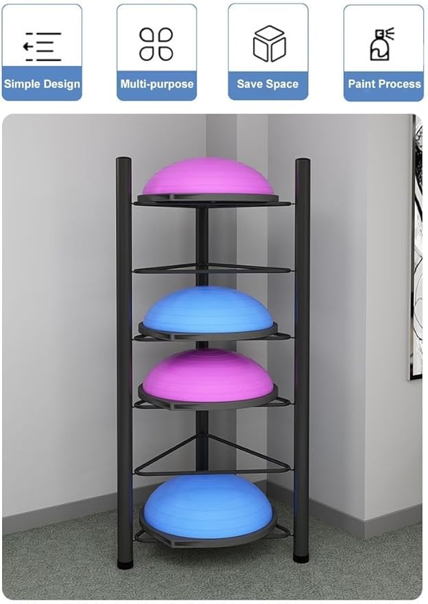 Exercise Half Balance Ball Trainer Holder Storage Rack - Home Fitness Gym Workout Equipment 3/5/6/7 Tier Floor Stand Corner Storage Organizer for Basketball Bowling Medicine Yoga Bosu Balls(Black,6 la