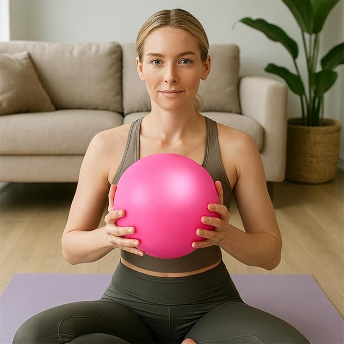 9 Inch Mini Exercise Pilates Yoga Ball, Stability Ball for Yoga, Barre, Training and Physical Therapy- Improves Balance with Inflate Pump(Pink)