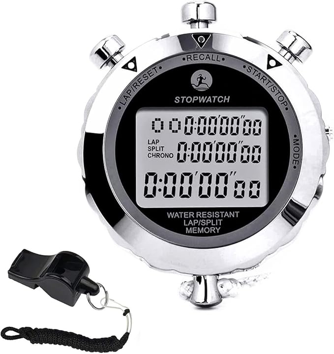 Stopwatch Timer, Digital Stop Watch with 0.01second & 0.001second Timing, Metal 10/100/400 Laps Memory, Rolilink Large dispaly Alarm Clock for Coach Sports Running Marathon