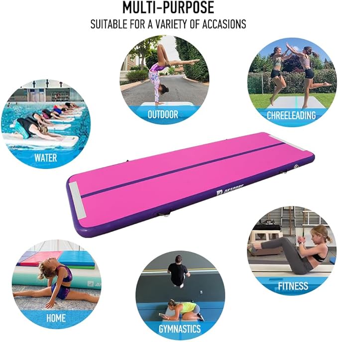 AKSPORT Gymnastics Air Mat Tumble Track Tumbling Mat Inflatable Floor Mats with Air Pump for Home Use/Tumble/Gym/Training/Cheerleading/Parkour/Beach/Park/Water