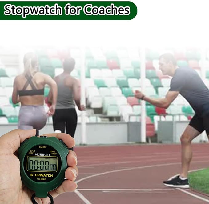 Stopwatch Timer Only Stopwatch Mode, ON/Off Silent Large Display Simple Operation, Without Clock Date Countdown, Digital Stop Watch for Sports Kids Coaches, Green