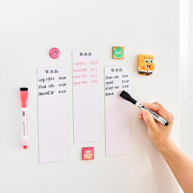Mini Magnetic Fitness Tracker whiteboard for Squat Rack, 8.5" x 2.75" WOD Board for Home Gym Workouts with Dry Erase Markers, Portable Dry Erase Boards for Garage Gym, Weight Lifting Accessories