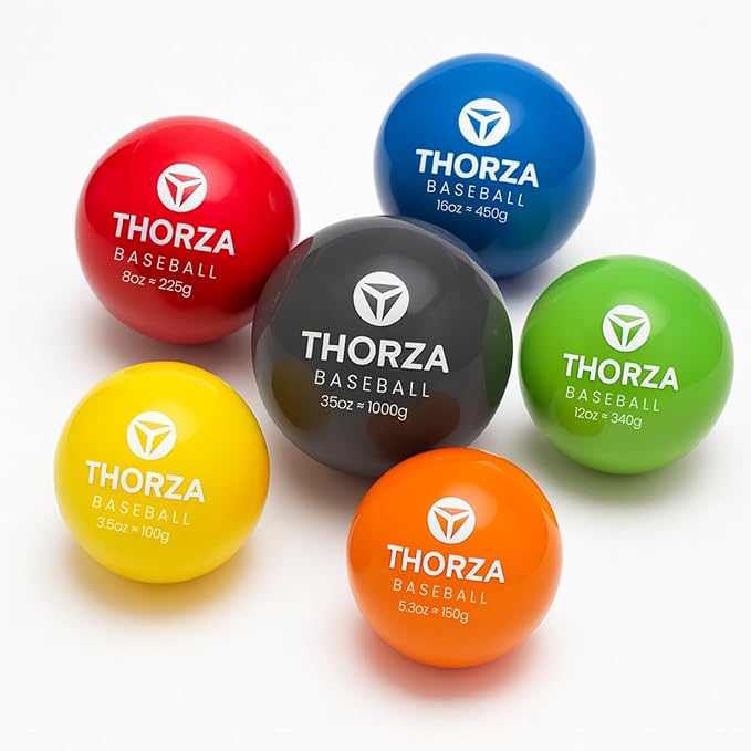 Thorza Weighted Training Balls (6-Pack) – Plyometric Throwing Set for Pitching Velocity & Arm Strength | Color-Coded Overload & Underload for Baseball Training