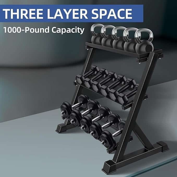 Heavy Duty 3 Tier Dumbbell Rack Multifunctional, Weight Rack For Dumbbells, Home Gym Equipment, Suitable For Storage Of Dumbbell, Kettle Bell, Barbell Plate, Barbell Bar
