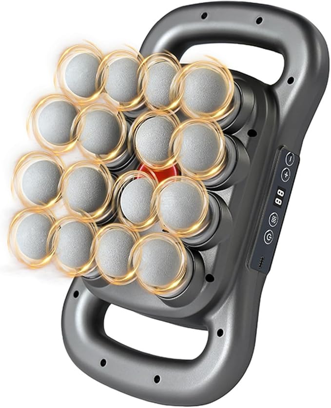 Back Massager for Relief Deep Tissue with Heat, 16 Heads Hands-Free Electric Back Massager, with 9 Modes & 9 Levels Deep Tissue Massage Gun for Pain Relief, Portable for Home & Office Use