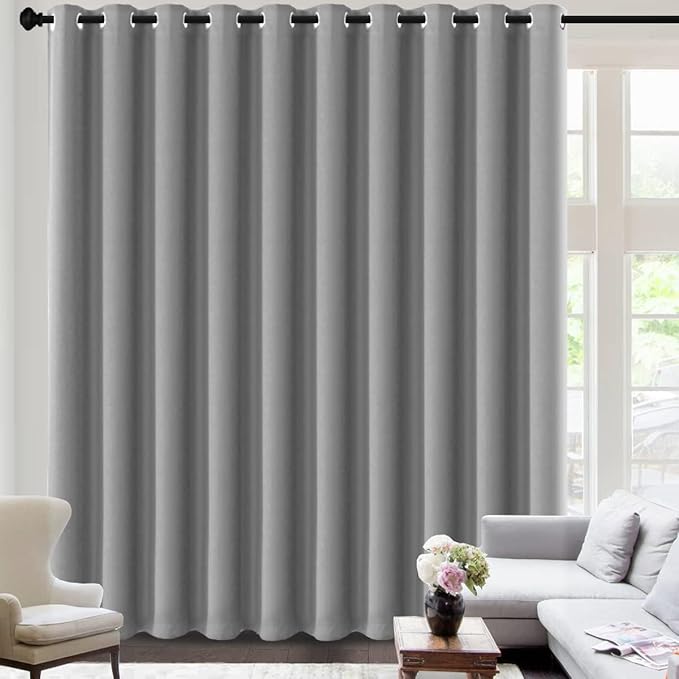H.VERSAILTEX Blackout Curtains for Sliding Glass Door Room Divider Curtains Noise Reduce Curtain Panel Portable Window Screen Sliding Partition, W180 x L96 inches/8' Tall by 15' Wide, Dove Gray