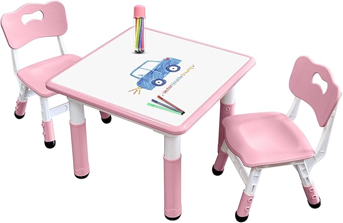 Kids Table & Chair Set with Adjustable Toddler-Safe Non-Slip Legs, Activity & Graffiti-Proof Desktop Ages 3-12