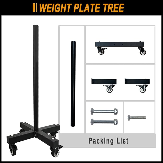 KORIKAHM Upgraded Movable Olympic Weight Plate Rack with Wheel for 2-Inch Bumper Plates Weight Storage, Strength Training Vertical Weight Tree Holder Stand for Home Gym Workout