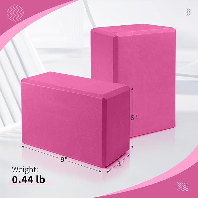 Yoga Blocks 2 Pack, 9"x6"x3" High-Density EVA Foam Yoga Block, Non-Slip Yoga Blocks for Yoga, Pilates Meditation, Stretching and Toning, Supportive, Latex-Free