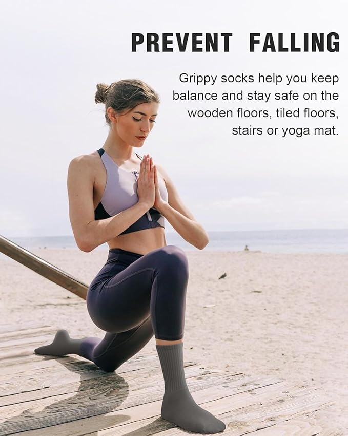 yeuG Pilates Socks for Women Non Slip Grip Socks for Yoga, Barre, Hospital, Barefoot Grippy Yoga Sock Womens Gifts 4 Pairs