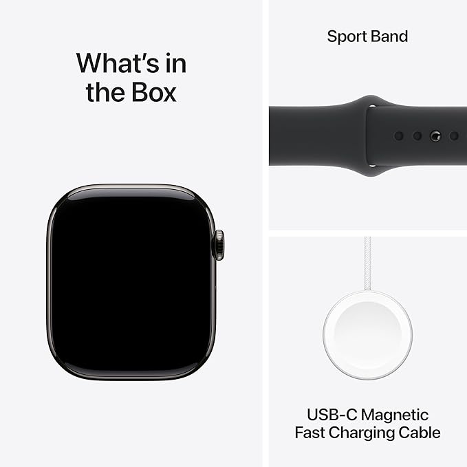Apple Watch Series 10 [GPS + Cellular 46mm case] Smartwatch with Slate Titanium Case with Black Sport Band - S/M. Fitness Tracker, ECG App, Always-On Retina Display, Water Resistant