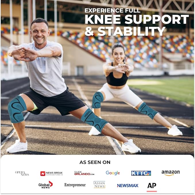 Modvel Knee Braces for Women & Men – 2 Pack Compression Sleeves, Support for Meniscus Tear, ACL & Arthritis Relief, Army/Green XL
