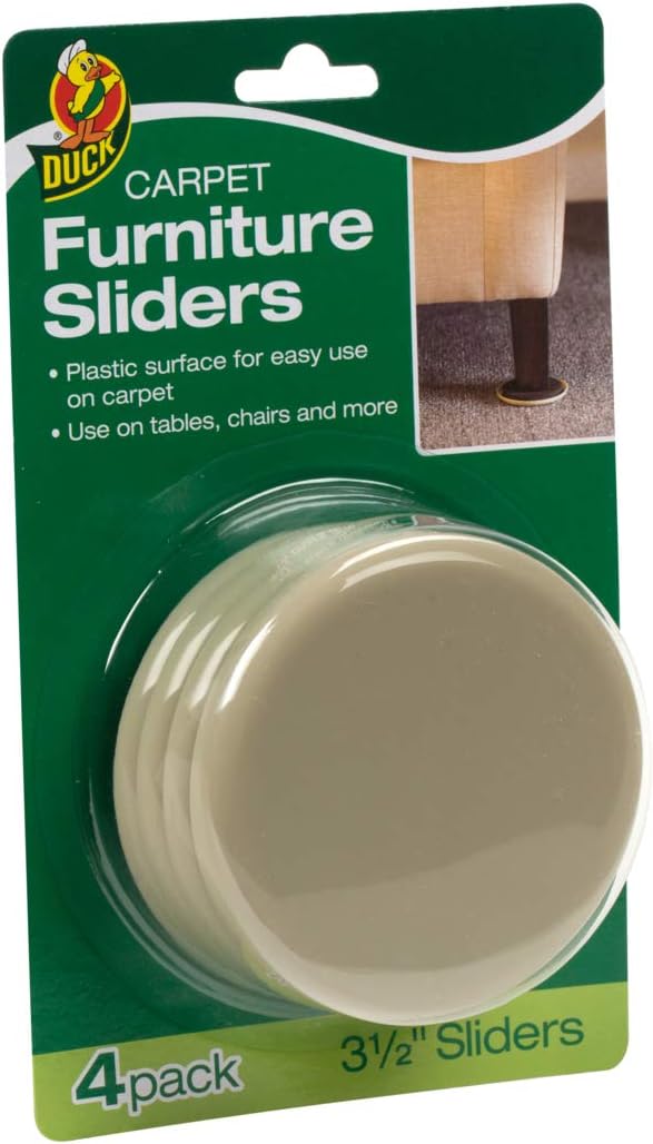Duck Brand Plastic Carpet Furniture Sliders, 3.5 inch Width, Round, 4 Pack, Brown (284857)