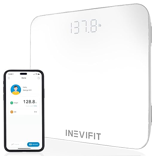 INEVIFIT Smart Bathroom Scale, Highly Accurate Bluetooth Digital Bathroom Body Weight Scale, Precisely Measures Weight & BMI for Unlimited Users (S-White)