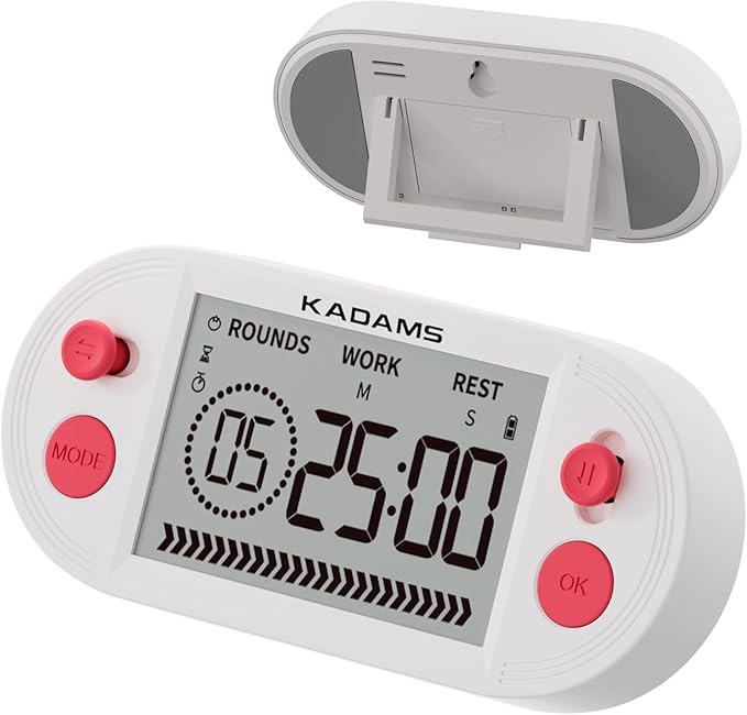 KADAMS Pomodoro Timer for Productivity Interval Countdown for Study Exams Gym Workouts Exercise HIIT Tabata -Magnets, Stand (Red)