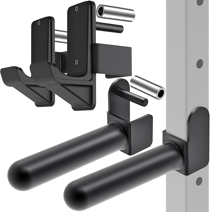 Kipika J-Hooks for Squat/Power Rack, Weight Plate Holder Set for 2" x 2" or 3" x 3" Power Rack, Heavy Duty J-Cups Barbell Holder & Weight Storage