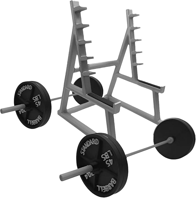 Funny Barbell Pen Holder, Mini Squat Rack Pen Holder Ornaments with 4pcs Weight Plates, Mini Plastic Weight Rack Pencil Holder Home Decor Gift for Fitness and Weightlifting Fans(COLOR:gray black)
