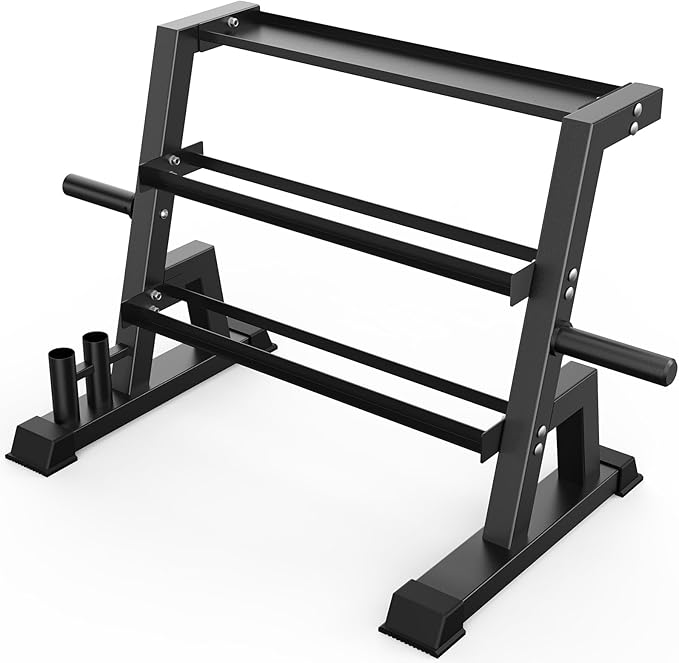3-Tier Weight Rack, Dumbbell Kettlebell Rack 1100LB Capacity Weight Plate and Curl Bar Storage for Home Gym