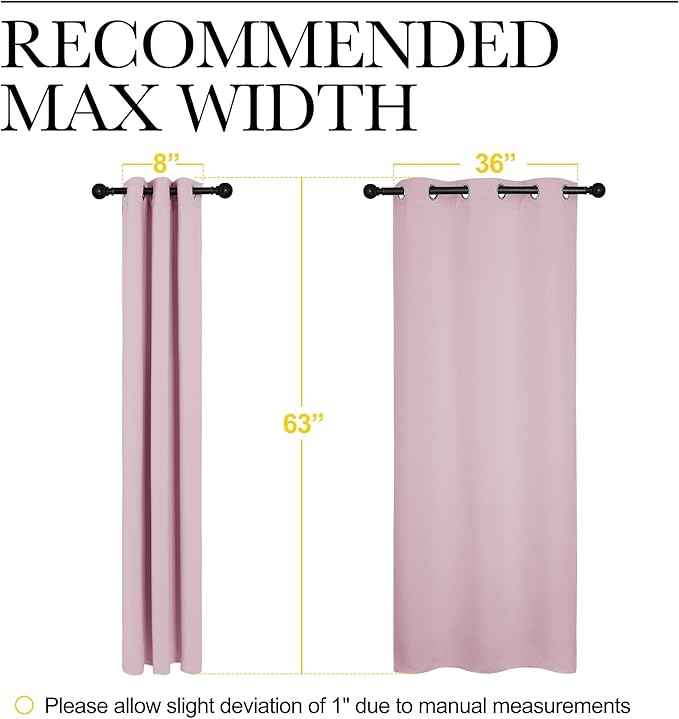 NICETOWN Nursery Essential Thermal Insulated Solid Grommet Top Blackout Curtains/Drapes (1 Pair, 42 x 63 inches in Baby Pink)
