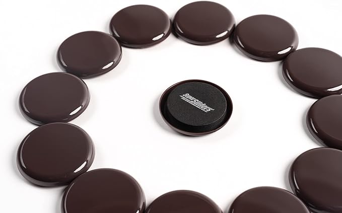 Super Sliders 2-1/2" Round Reusable Furniture Sliders for Carpet, Anti-Slip Protective Furniture Moving Pads for Beds, Sofas, Dressers, Set of 8, Brown