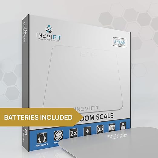 INEVIFIT Bathroom Scale, Highly Accurate Digital Bathroom Body Scale, Measures Weight up to 400 lbs. Includes Batteries