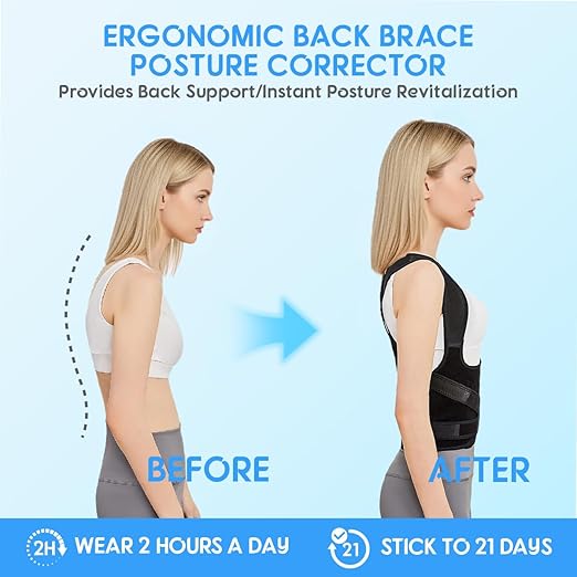 Posture Corrector for Women & Men – Adjustable Back Brace with Full Back Support, Shoulder Straightener for Spine Alignment, Scoliosis, Hunchback & Back Pain Relief (Black,Large)