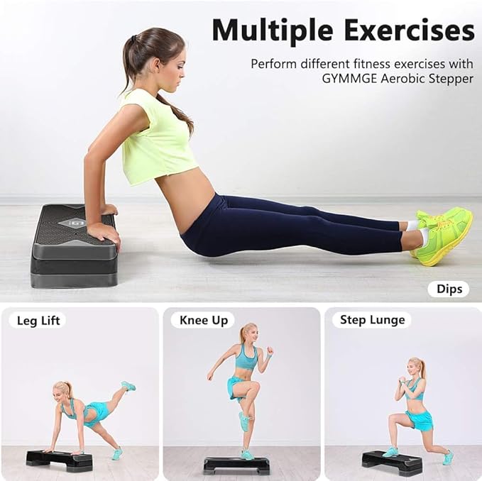 GYMMAGE Adjustable Workout Aerobic Stepper, Aerobic Exercise Step Platform with 2 Risers, Exercise Step Deck for Fitness, 26.5" Trainer Stepper with Non-Slip Surface Home Gym & Extra Risers Options
