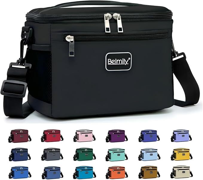 BEIMILY Lunch Box for Men/Women, Small Insulated Lunch Bag, Leak-Proof Soft Cooler Tote Bag, Reusable LunchBox for Work, Travel, Fitness, Picnic with Adjustable Shoulder Strap for Adults (Black)