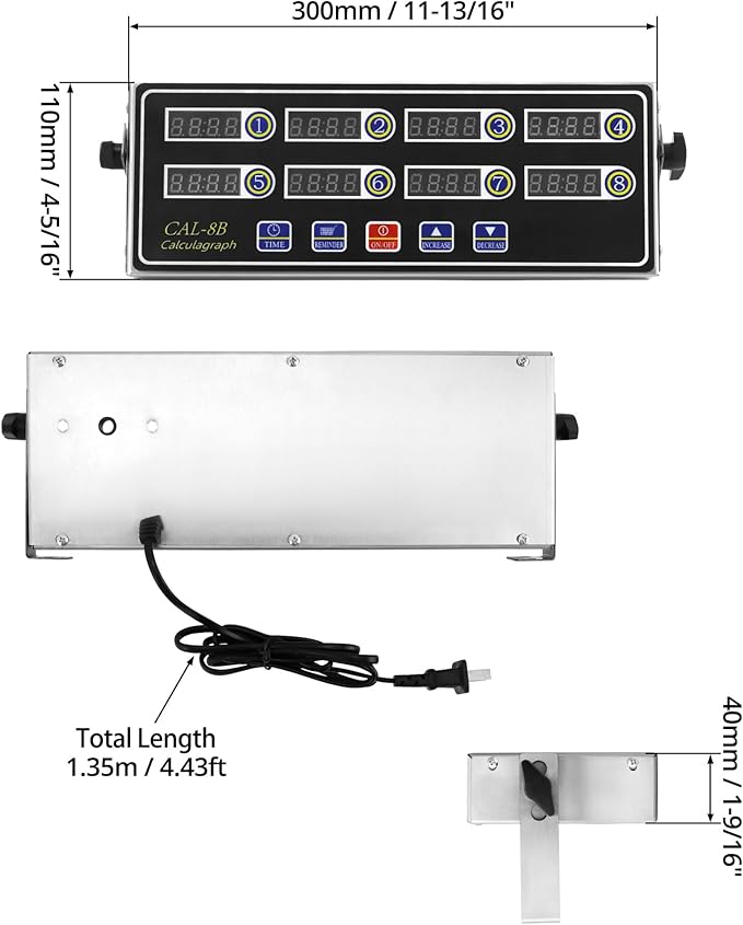 QWORK Digital Kitchen Timer - 8-Channel Multi-Timer with Waterproof Panel, Adjustable Volume