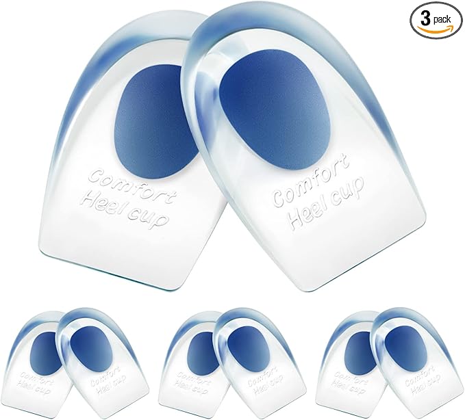 Heel Cups for Achilles Tendonitis & Plantar Fasciitis - 6 Pack Gel Shoe Inserts for Heel Pain Relief, Arch Support, for Women & Men