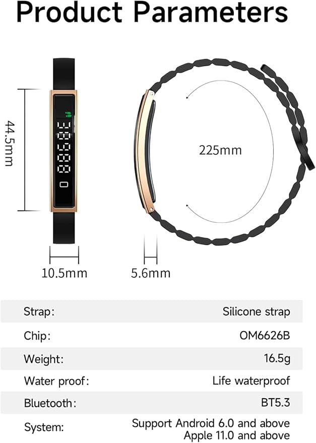 Health Smart Bracelet,Fitness Tracker with Heart Rate, Sleep Monitoring, Blood Oxygen, Step Counting for iOS and Android, No Subscription Fee, Waterproof(Black)