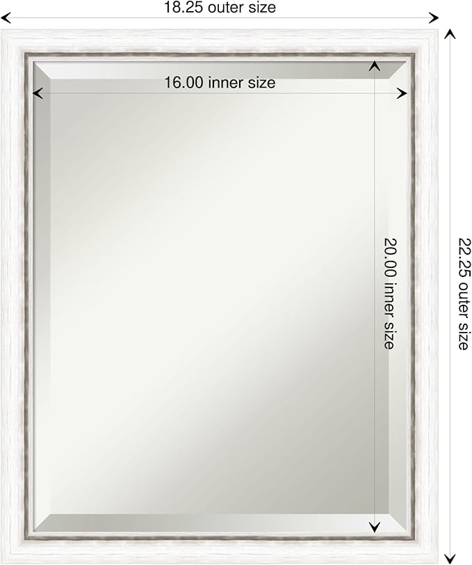 Amanti Art White Bathroom Mirror for Over Sink, 22x18 Morgan White Silver Rectangle Vanity Mirror, Small Modern Contemporary Wood Frame, Hangs Horizonally and Vertically, Bathroom Wall Decor, Beveled