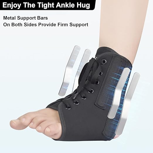 AIDY-PRO Lace Up Ankle Brace with Metal Side Stabilizers, Adjustable Lace-Up Ankle Braces for Men and Women Sprained Foot Support Brace for Posterior Tibial Tendonitis Achilles Tendon Injury XL