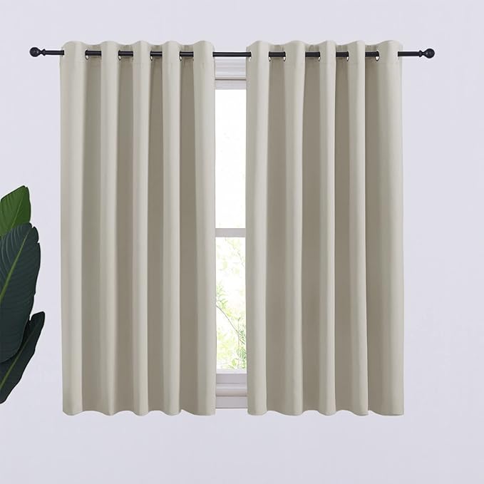 NICETOWN Thermal Insulated Natural Curtains Blackout Draperies, Window Treatment Solid Grommet Room Darkening Drape Panels for Bedroom (Set of 2, 70 by 54 inches Long)