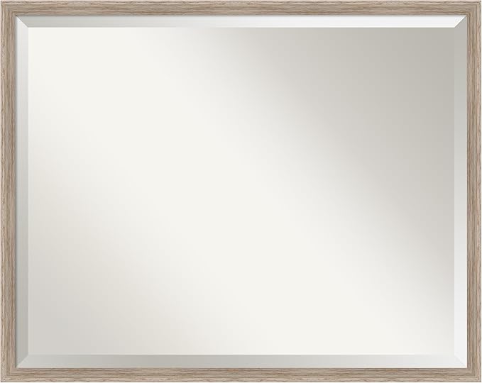 Amanti Art White Bathroom Mirror for Over Sink, 23x29 Hardwood Wedge White Wash Rectangle Vanity Mirror, Large Rustic Farmhouse Wood Frame, Hangs Horizonally and Vertically, Bathroom Wall Decor