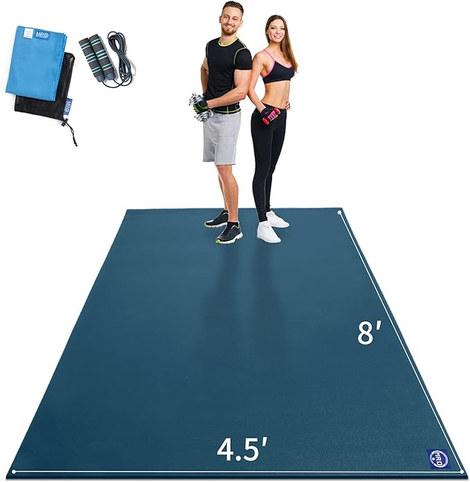 MRO Extra Large Exercise Mat For Home Gym, 8'x4.5'/7'x4.5'/6'x4.5'(7mm) Workout Mats for Gym Flooring, Non-Slip, Extra Thick Durable Cardio Mat, Ideal for Plyo, Weights, MMA, Jump Rope -Shoe Friendly