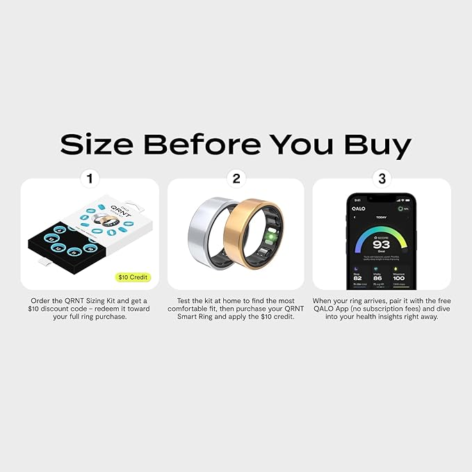 QALO QRNT Slim Smart Ring – Snug Fit – Size Up – Water-Resistant Titanium Fitness Tracker, Tracking for Sleep, Steps, HRV, Women’s Health, No Subscription Fee, iOS & Android Compatible (Gold, 08)