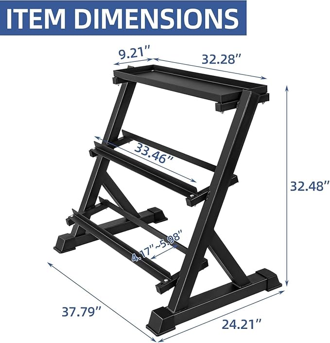 Heavy Duty 3 Tier Dumbbell Rack Multifunctional, Weight Rack For Dumbbells, Home Gym Equipment, Suitable For Storage Of Dumbbell, Kettle Bell, Barbell Plate, Barbell Bar